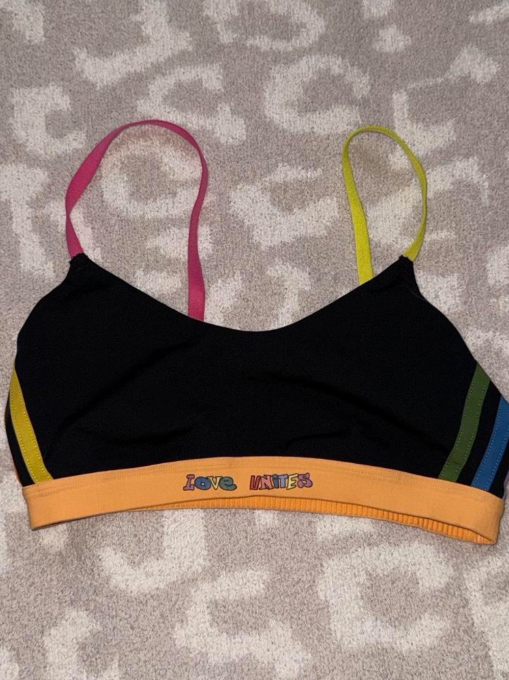 adidas Black Bikini Top with Rainbow Straps and Yellow Band